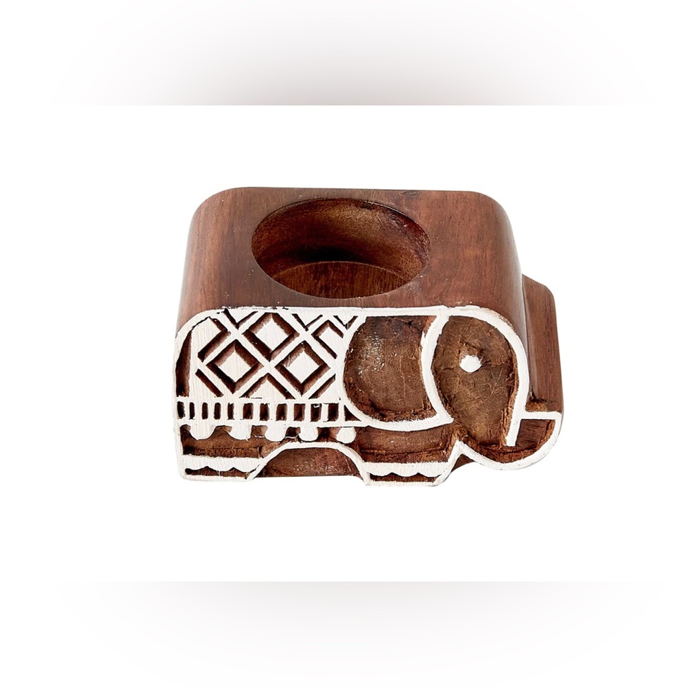 Wooden Elephant Tea Light Holder